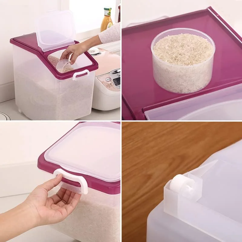 ظرف نگهداری برنج Premify با ظرفیت 15 کیلوگرم - ظرف نگهداری مواد غذایی درب دار، جعبه بزرگ نگهداری غلات پلاستیکی بدون BPA، ظرف چند منظوره آشپزخانه با پیمانه اندازه گیری ظرف نگهداری برنج Premify با ظرفیت 15 کیلوگرم - ظرف نگهداری مواد غذایی درب دار، جعبه بزرگ نگهداری غلات پلاستیکی بدون BPA، ظرف چند منظوره آشپزخانه با پیمانه اندازه گیری