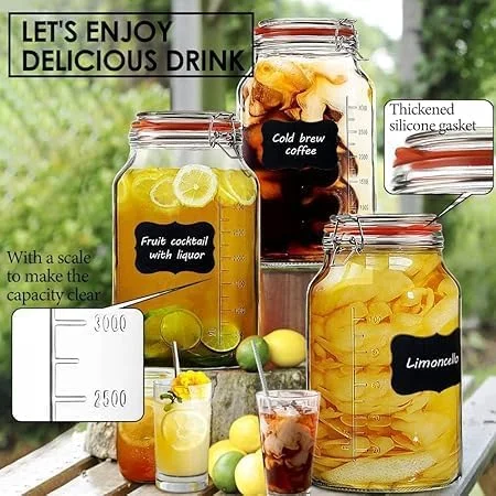 ست 2 عددی ظروف شیشه ای درب کلیپسی Premify، ظروف شیشه ای 4 و 5 لیتری به همراه برچسب، قلم و واشر، برای نگهداری مواد غذایی در آشپزخانه، عمل آوری، تخمیر و حفظ مواد ست 2 عددی ظروف شیشه ای درب کلیپسی Premify، ظروف شیشه ای 4 و 5 لیتری به همراه برچسب، قلم و واشر، برای نگهداری مواد غذایی در آشپزخانه، عمل آوری، تخمیر و حفظ مواد