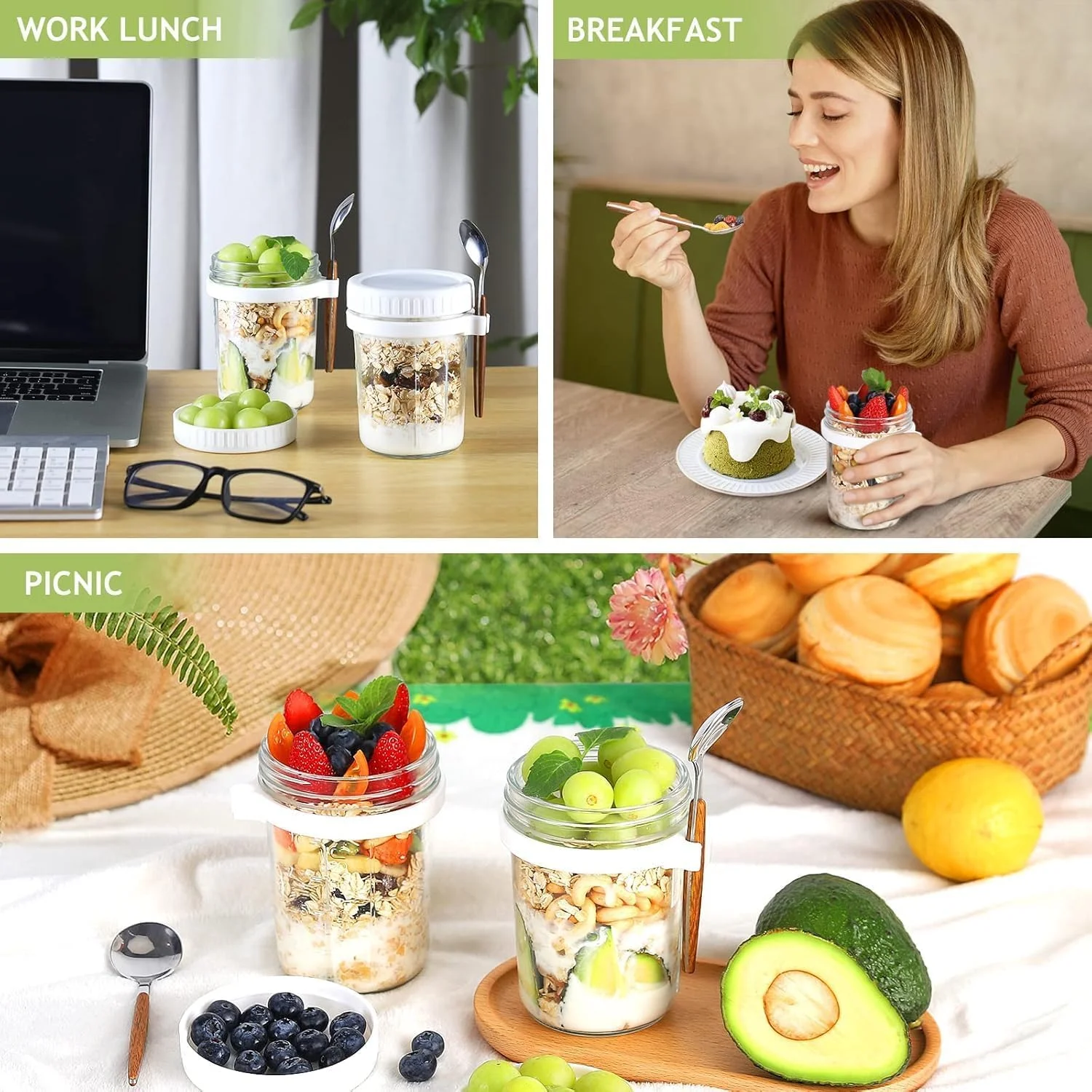 ظروف جو دوسر شبانه Premify بسته 6 عددی با درب و قاشق (3 سفید، 3 خاکستری، 350 میلی لیتر) - ظروف شیشه ای قابل استفاده مجدد با علامت های اندازه گیری برای صبحانه، بلغور جو دوسر، شیر، غلات، نگهداری میوه ظروف جو دوسر شبانه Premify بسته 6 عددی با درب و قاشق (3 سفید، 3 خاکستری، 350 میلی لیتر) - ظروف شیشه ای قابل استفاده مجدد با علامت های اندازه گیری برای صبحانه، بلغور جو دوسر، شیر، غلات، نگهداری میوه