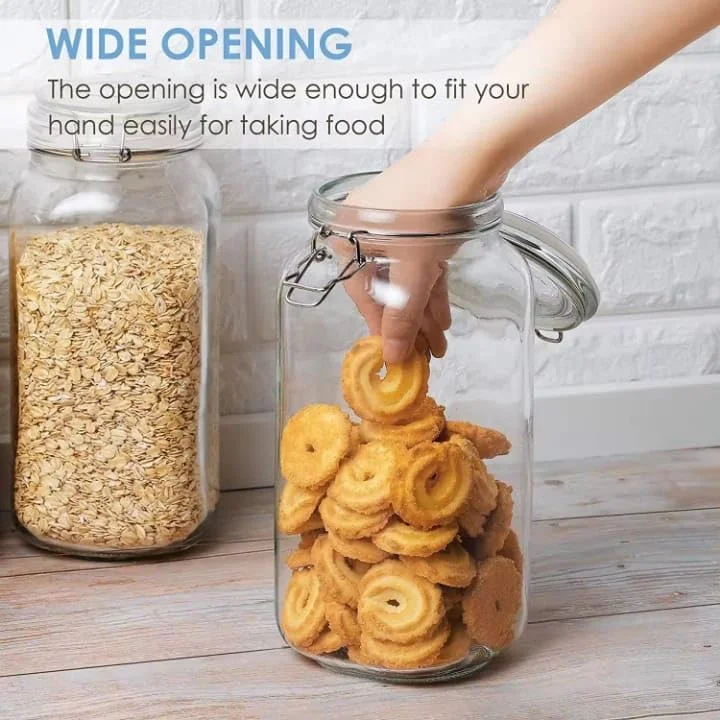 ست 3 عددی شیشه های مربعی بزرگ پریمایفای با درب گیره ای – ظرفیت 2300 میلی لیتر، مناسب برای نگهداری مواد غذایی، سازماندهی آشپزخانه و انبار، ایده آل برای شکر، آرد، غلات، کلوچه و غیره، همراه با برچسب ست 3 عددی شیشه های مربعی بزرگ پریمایفای با درب گیره ای – ظرفیت 2300 میلی لیتر، مناسب برای نگهداری مواد غذایی، سازماندهی آشپزخانه و انبار، ایده آل برای شکر، آرد، غلات، کلوچه و غیره، همراه با برچسب