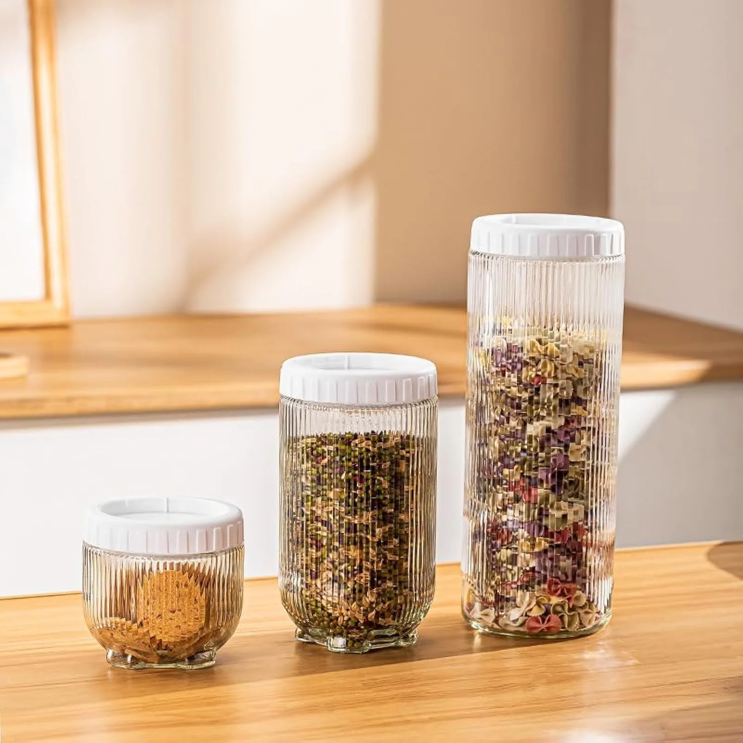 ست ظروف آشپزخانه قابل انباشت پلاتو، ظروف شیشه ای شفاف با درب محکم، مناسب برای نگهداری مواد غذایی مانند شیرینی، کلوچه، برنج، شکر، آرد، پاستا و آجیل (3 تکه)