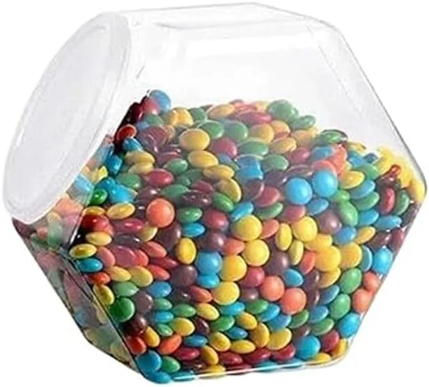 ظرف پلاستیکی دهان گشاد برای آبنبات، ظروف شیرینی قابل استفاده مجدد، ظروف کوکی شش ضلعی برای آشپزخانه، ظروف شش ضلعی درب دار برای مواد غذایی خشک، آبنبات، تنقلات، کوکی ها، صنایع دستی، پودر لباسشویی، غذای سگ، غلاف قهوه (شفاف)