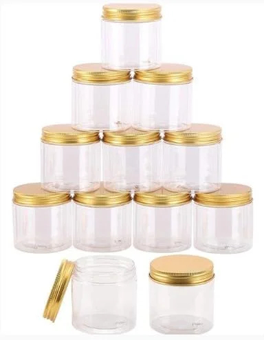 ست 12 عددی بطری/شیشه پلاستیکی شفاف 500 میلی لیتری با درب های طلایی دنده دار، ظروف پلاستیکی ضد نشت برای نگهداری مواد غذایی، ادویه جات، لوازم آرایشی و بهداشتی، و کاردستی های DIY