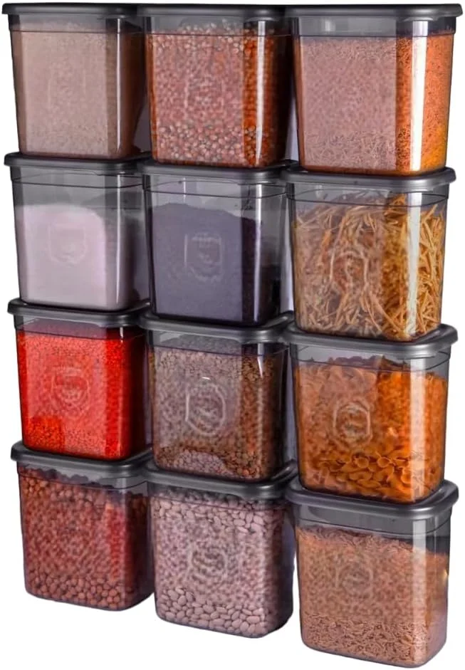 ست 12 عددی ظروف شیشه ای 2 لیتری، ظروف نگهداری غذا و ادویه جات، جعبه، شیشه با درب، مناسب منزل، آشپزخانه، چای، شکر، نمک، برنج، پاستا