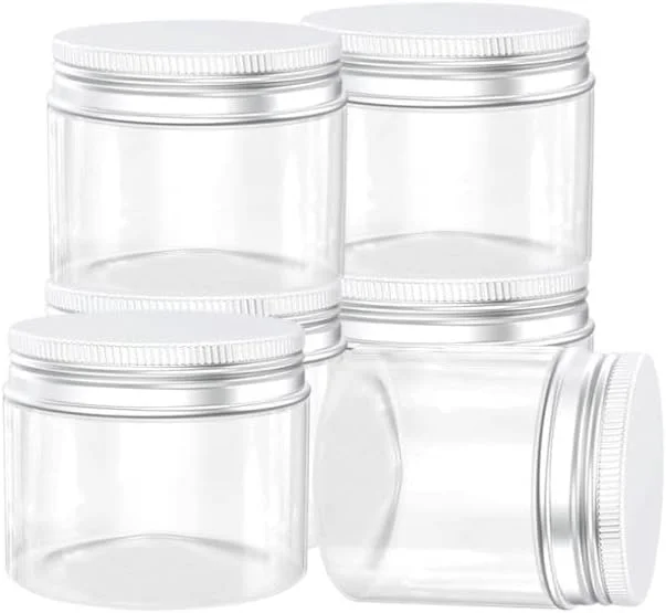 بسته 6 عددی بطری های پلاستیکی شفاف 500 میلی لیتری با درب های نقره ای راه راه، استوانه ای صاف، ظروف نگهداری برای مواد غذایی و مصارف خانگی