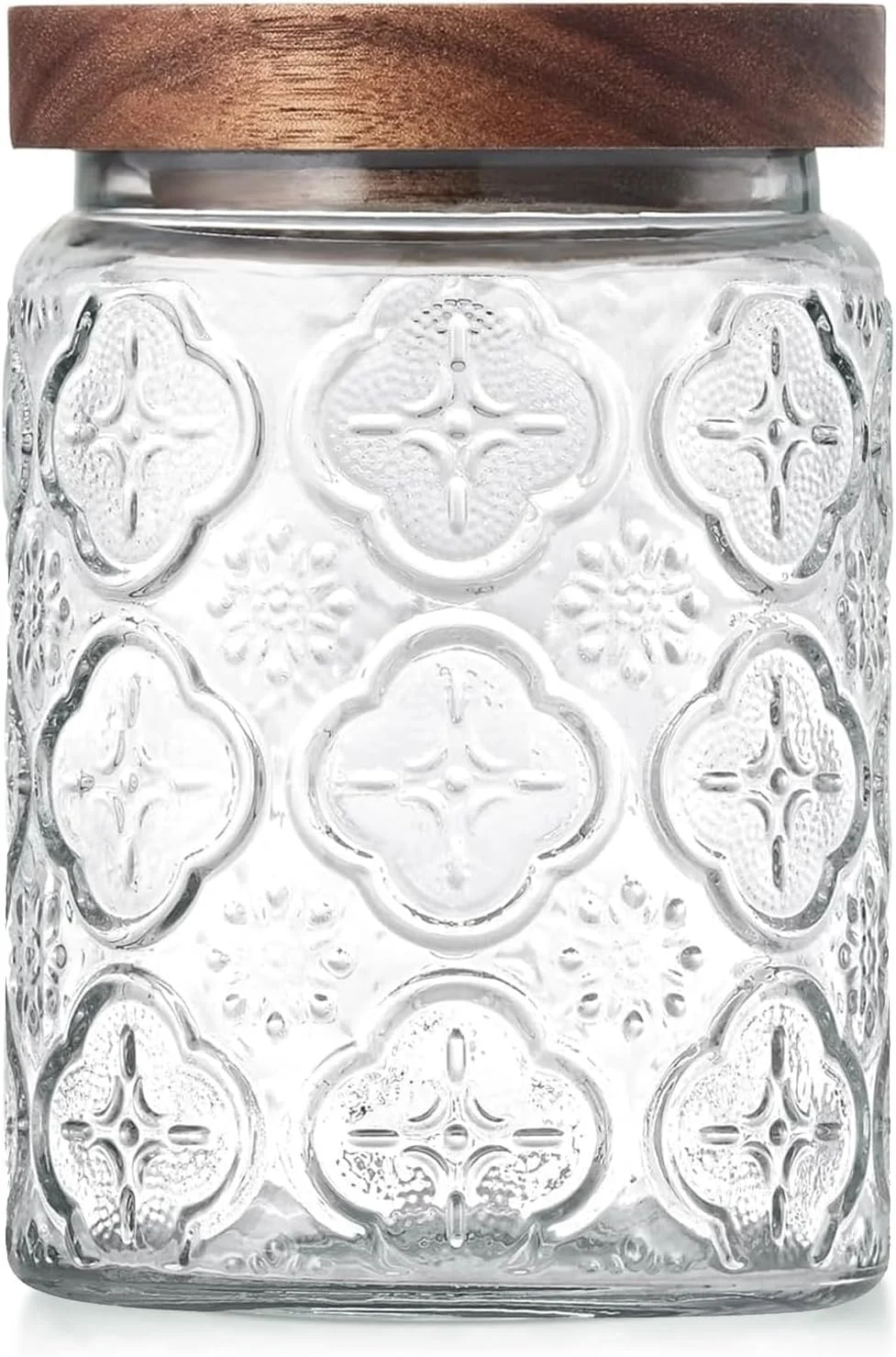 ظرف شیشه ای ذخیره سازی قدیمی PENGSHU با درب - قوطی مواد غذایی با درب چوبی دهان گشاد، شیشه دهان گشاد بدون هوا، ظرف تزئینی، برای آشپزخانه، انبار، حمام، قهوه، آب نبات، چای، جو دوسر، 24 اونس، گل بگونیا گرد