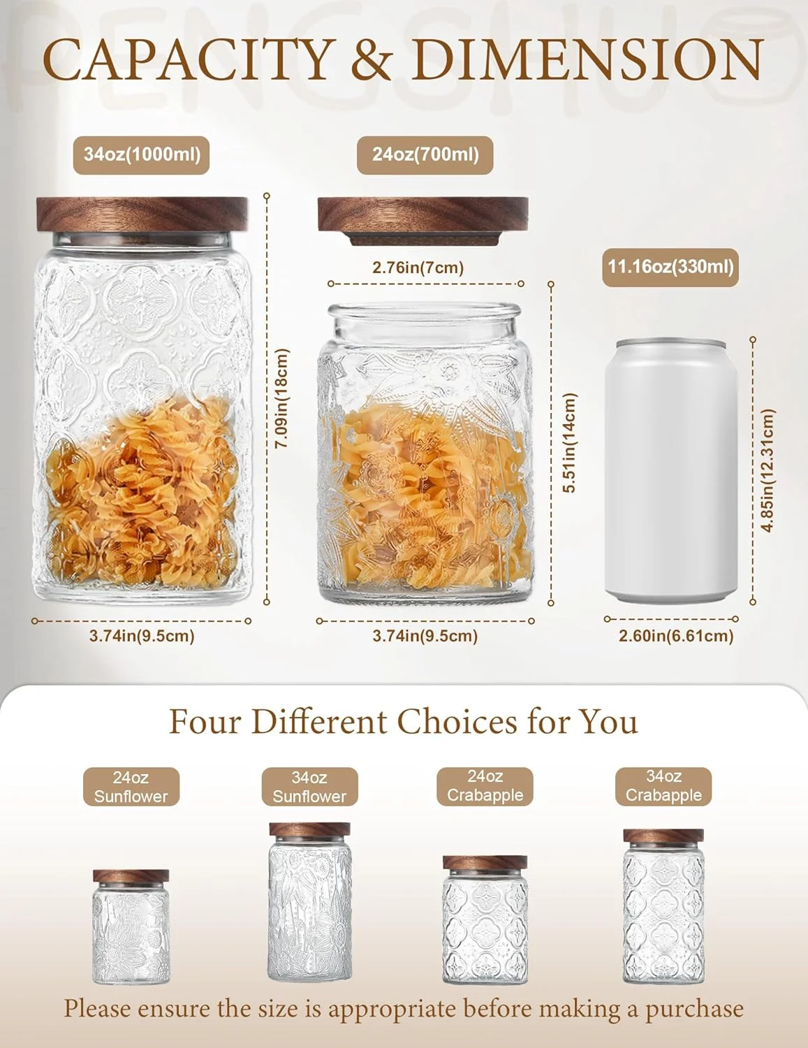 ظرف شیشه ای ذخیره سازی قدیمی PENGSHU با درب - قوطی مواد غذایی با درب چوبی دهان گشاد، شیشه دهان گشاد بدون هوا، ظرف تزئینی، برای آشپزخانه، انبار، حمام، قهوه، آب نبات، چای، جو دوسر، 24 اونس، گل بگونیا گرد