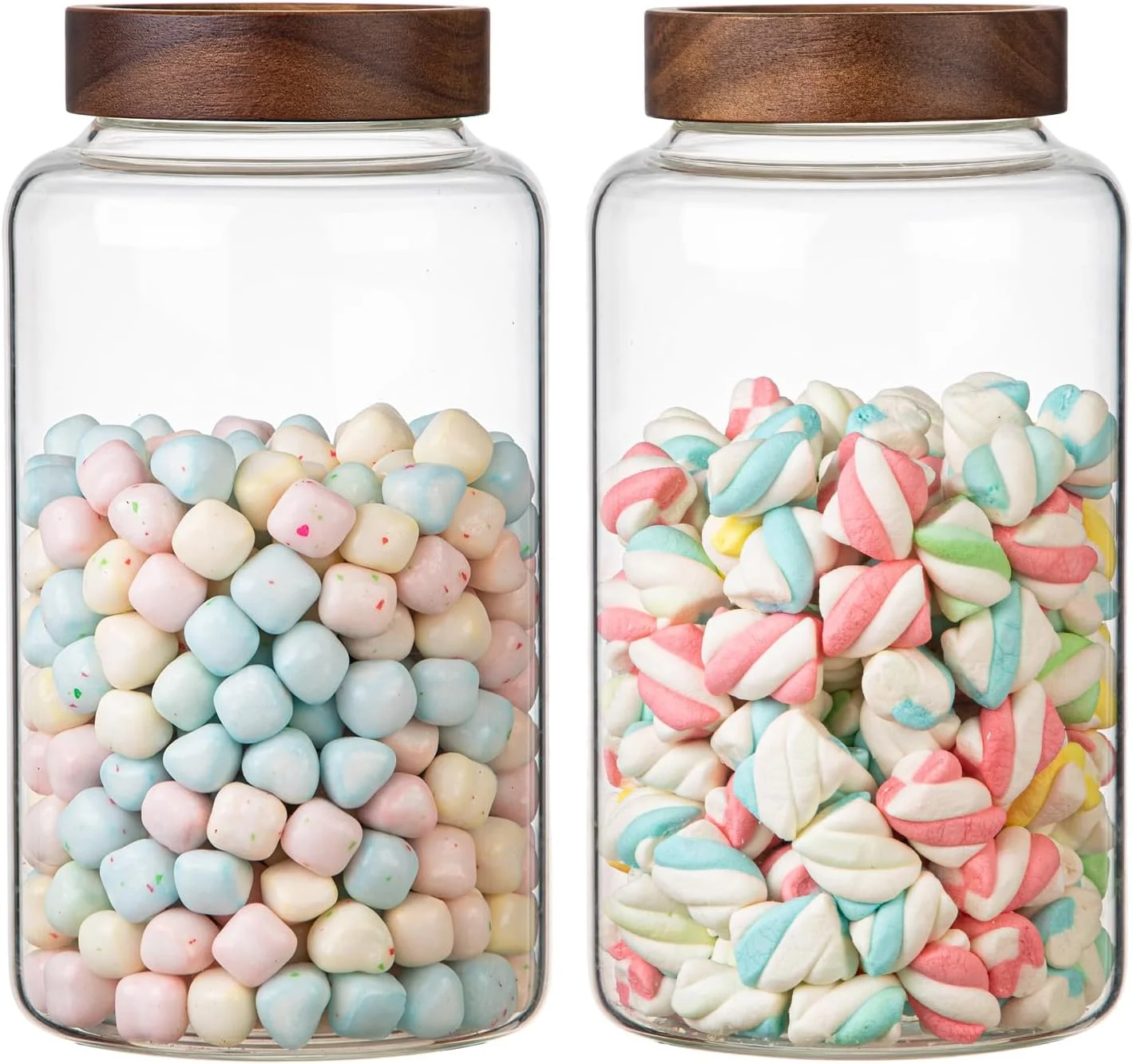 ظروف شیشه ای بزرگ قهوه Patoper، ظروف گرد نگهداری با درب چوبی، ظروف شیشه ای شفاف برای شکر، چای، دانه های قهوه، ادویه جات، آجیل، کلوچه، نمک حمام