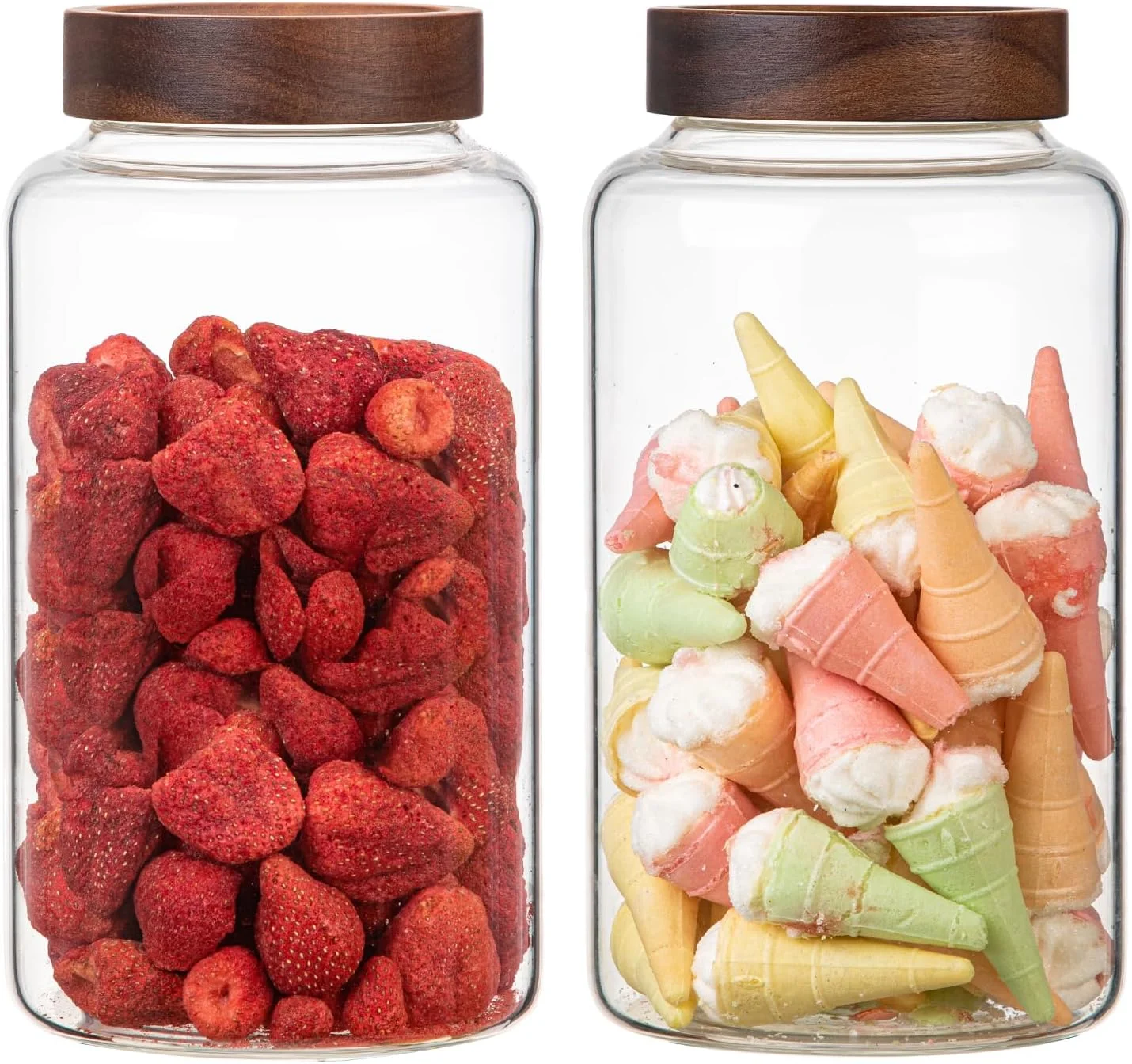 ظروف شیشه ای بزرگ قهوه Patoper، ظروف گرد نگهداری با درب چوبی، ظروف شیشه ای شفاف برای شکر، چای، دانه های قهوه، ادویه جات، آجیل، کلوچه، نمک حمام