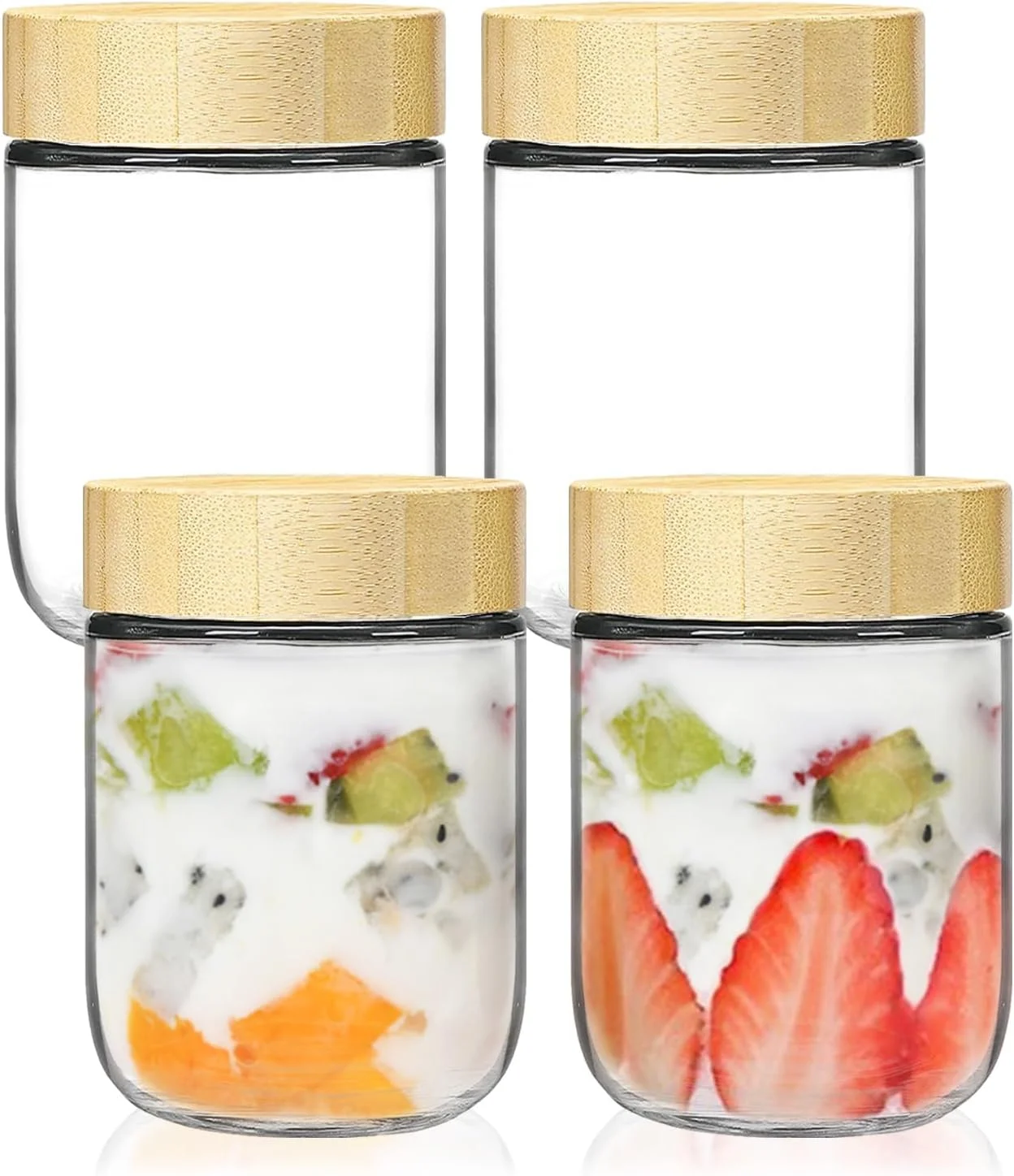 ظروف شیشه ای 500 میلی لیتری PENGSHU با درب - لیوان ماست خوری شیشه ای، ظروف شیشه ای برای نگهداری جو دوسر یک شبه، ظروف نگهداری مواد غذایی در آشپزخانه و انبار، ظروف شیشه ای شمع سازی، ست 4 عددی