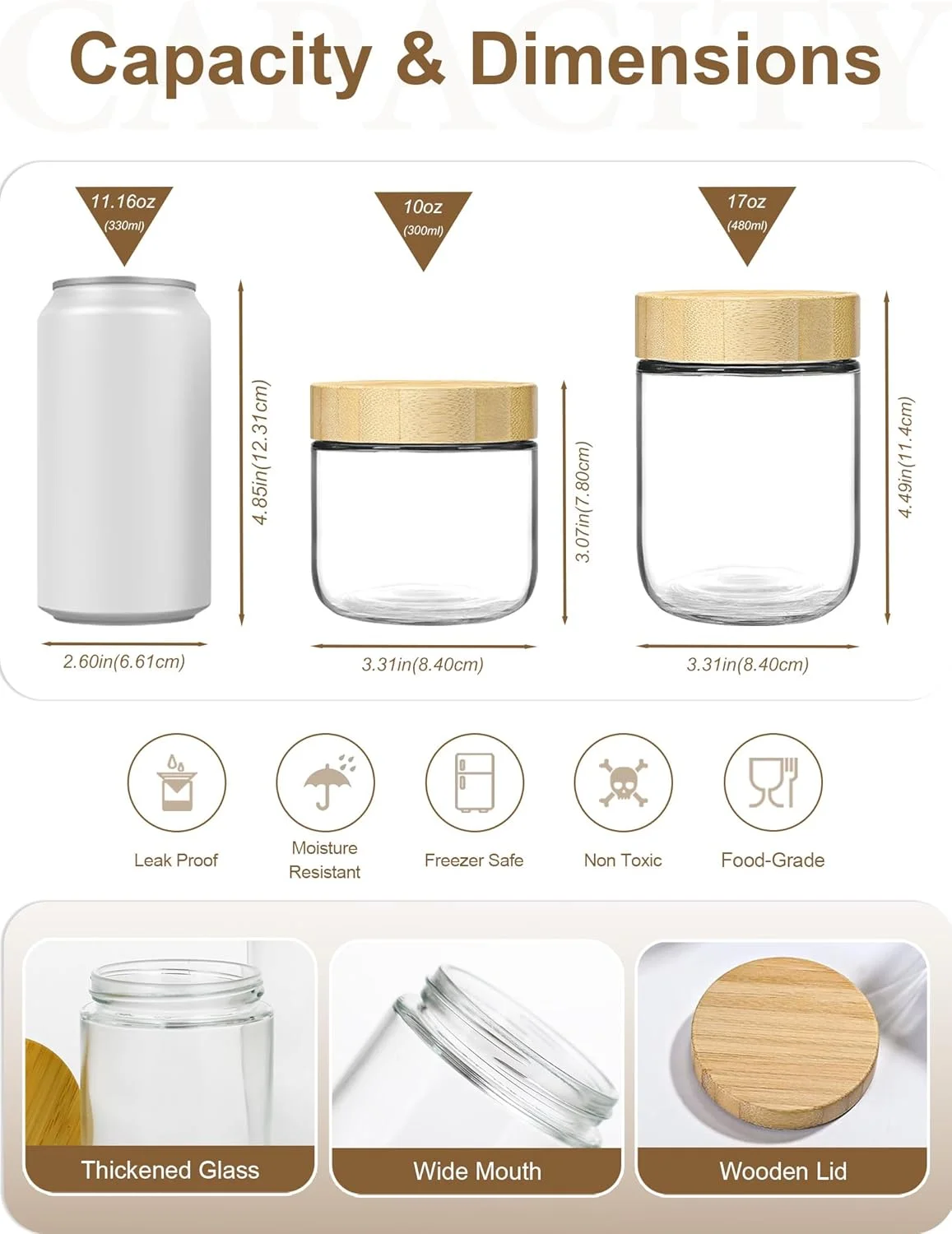 ظروف شیشه ای 500 میلی لیتری PENGSHU با درب - لیوان ماست خوری شیشه ای، ظروف شیشه ای برای نگهداری جو دوسر یک شبه، ظروف نگهداری مواد غذایی در آشپزخانه و انبار، ظروف شیشه ای شمع سازی، ست 4 عددی