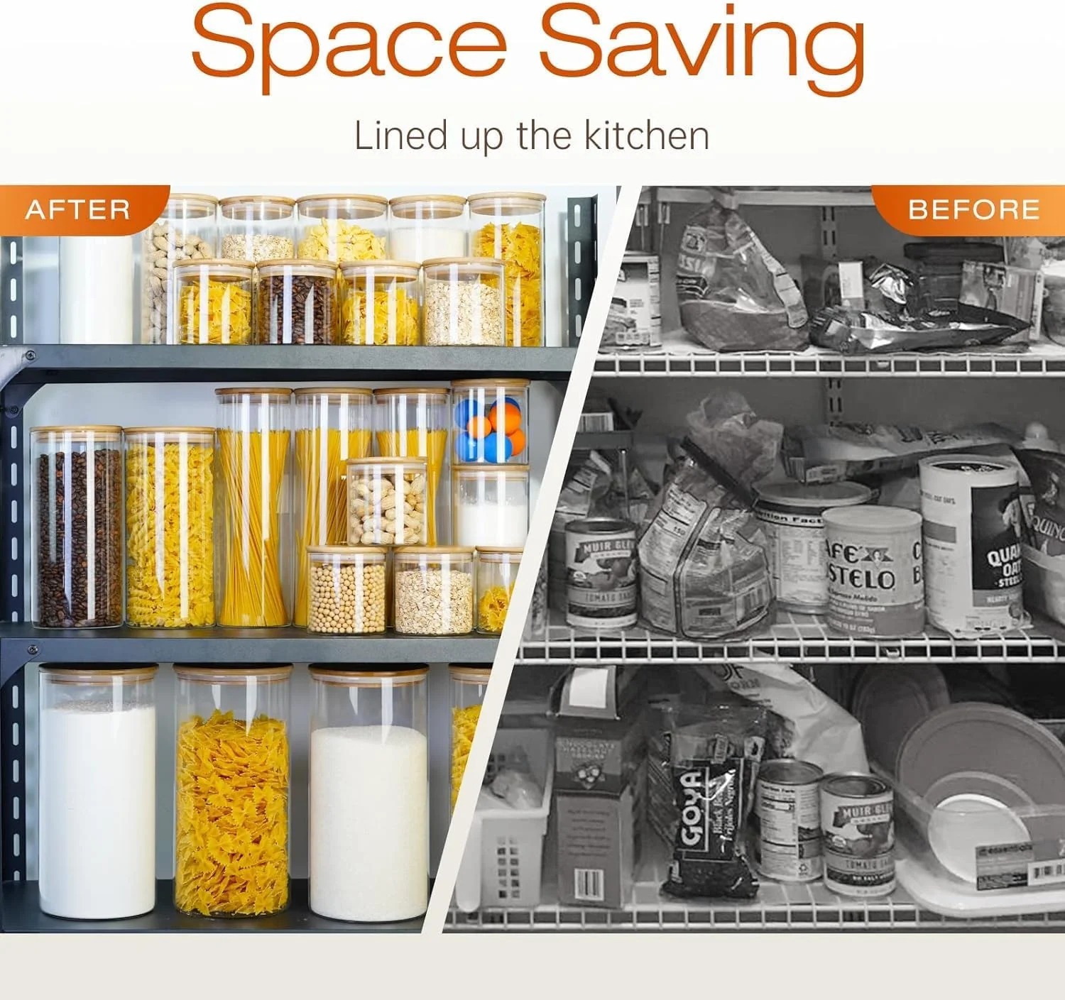 ظروف شیشه ای ذخیره سازی مواد غذایی Pecbase، بسته 4 عددی ظروف نگهداری مواد غذایی با درب های چوبی بامبو برای آشپزخانه مناسب برای جو دوسر، قهوه، شکر، برنج، ظروف شیشه ای برای آشپزخانه (111-03)