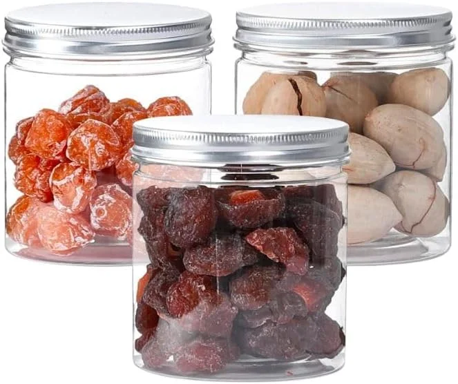 بسته 12 عددی بطری/شیشه پلاستیکی شفاف 500 میلی لیتری با درب های نقره ای راه راه، شیشه های پلاستیکی ضد نشت برای نگهداری آشپزخانه، ادویه جات، لوازم آرایشی، صنایع دستی DIY