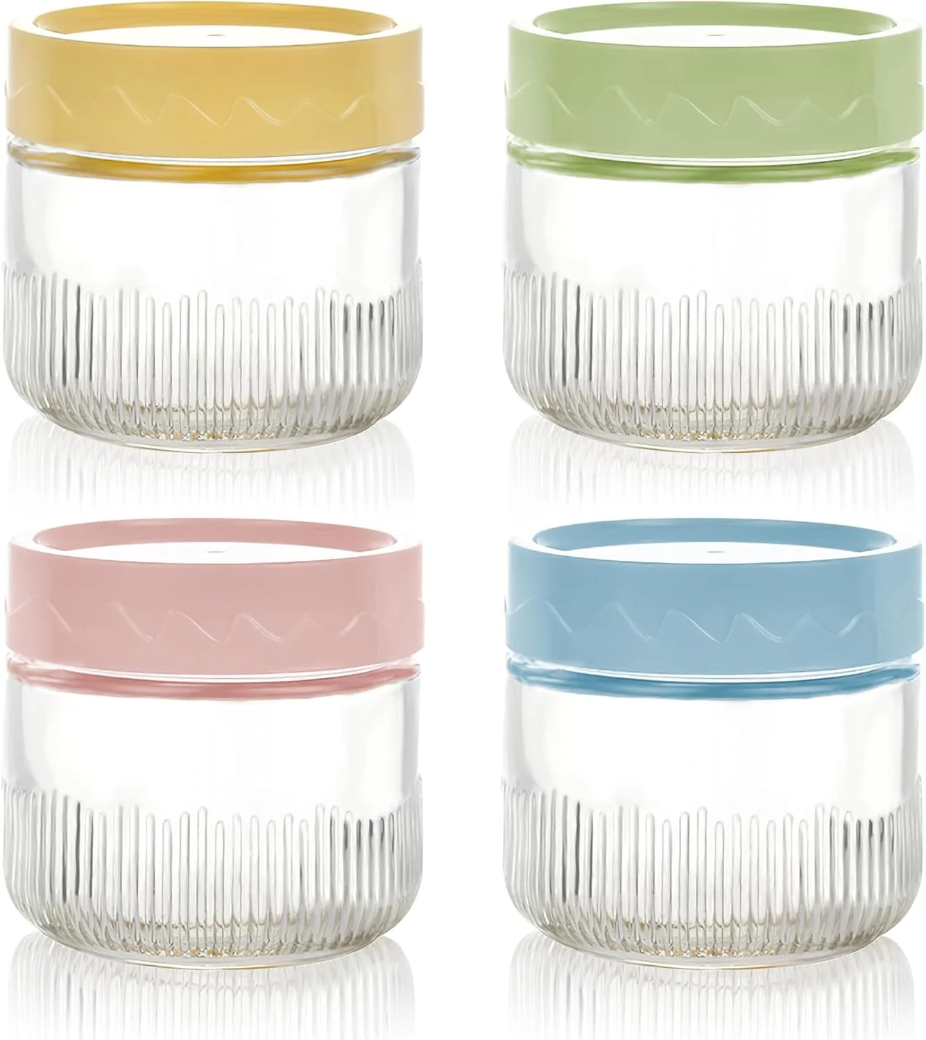 ظروف جو دوسر یک شبه 250 میلی لیتری/8 اونسی با درب، 4 عدد شیشه نگهداری مواد غذایی با درب های محکم، ظروف نگهداری دهان گشاد، شیشه کوچک تزئینی شفاف برای غذا، تنقلات، ماست، غلات، میوه، سالاد