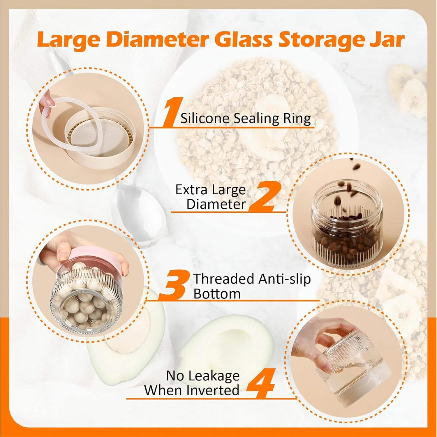 ظروف جو دوسر یک شبه 250 میلی لیتری/8 اونسی با درب، 4 عدد شیشه نگهداری مواد غذایی با درب های محکم، ظروف نگهداری دهان گشاد، شیشه کوچک تزئینی شفاف برای غذا، تنقلات، ماست، غلات، میوه، سالاد