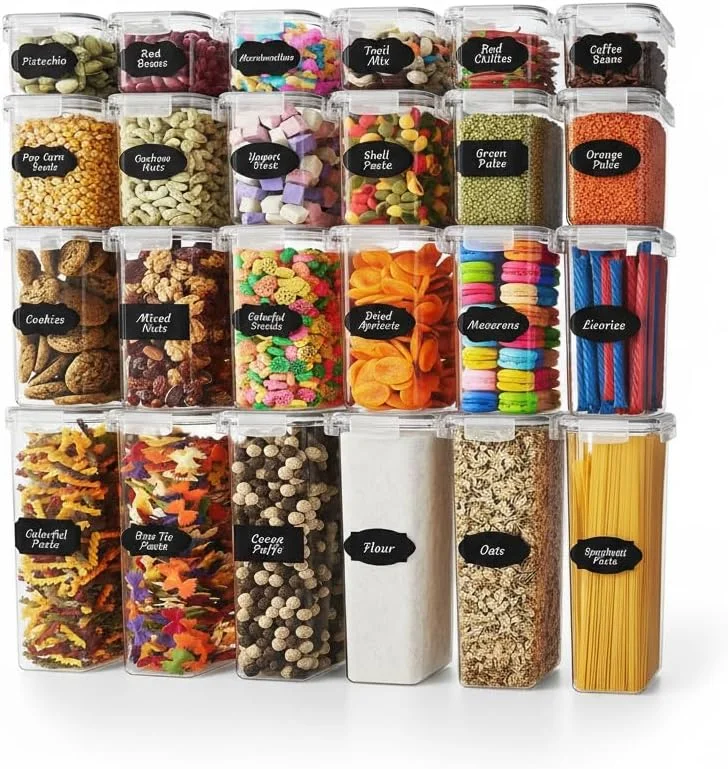 ست ظروف نگهداری مواد غذایی 24 تکه Orlenic با درب های محکم، ظروف پلاستیکی بدون BPA برای سازماندهی آشپزخانه و انبار، ایده آل برای نگهداری غلات، آرد، شکر، پاستا، قهوه، تنقلات