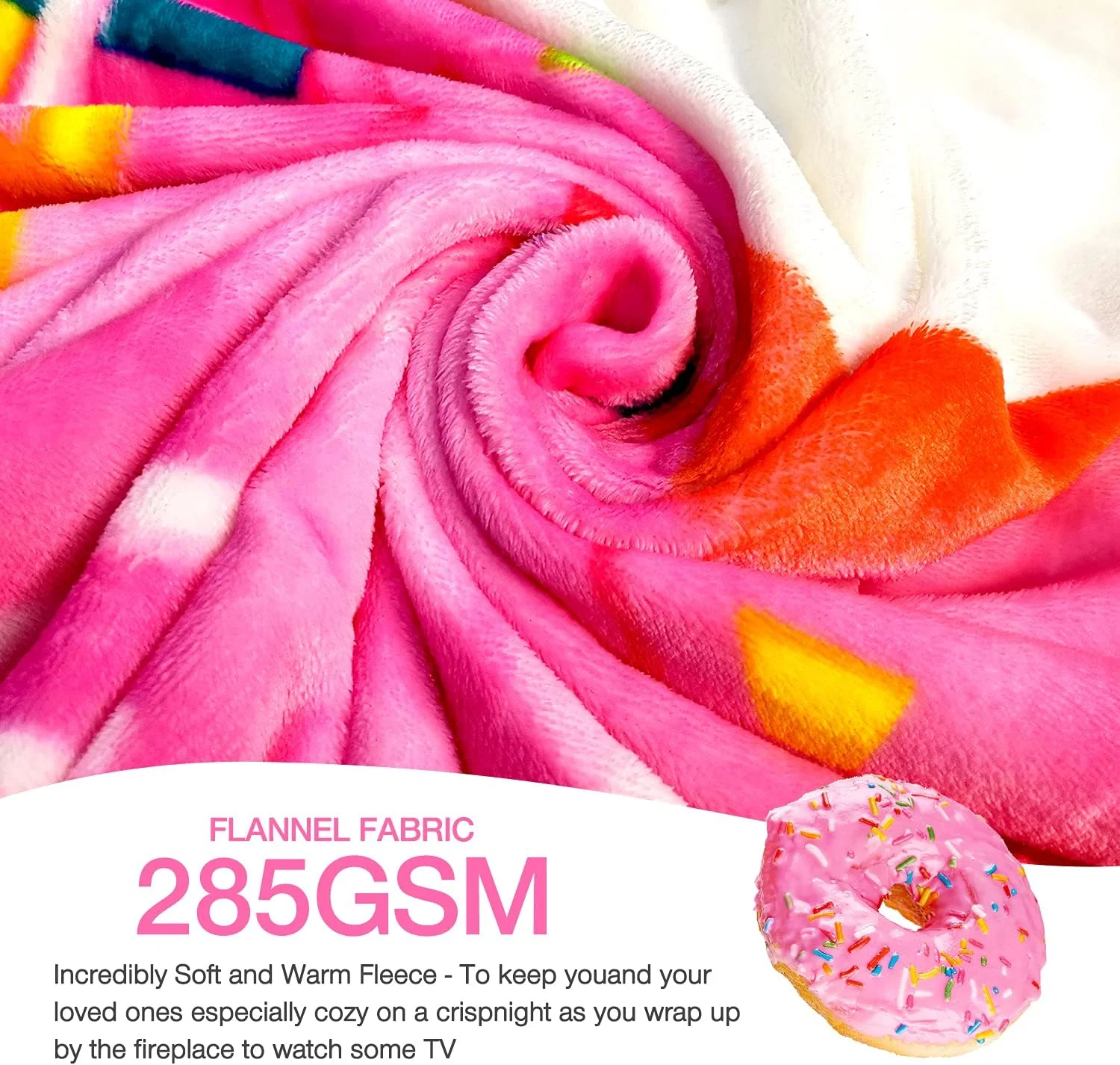 پتوی دونات فلانلی صورتی هاتیسان، 180 سانتی متر، پتوی غذای خنده دار برای بزرگسالان و کودکان