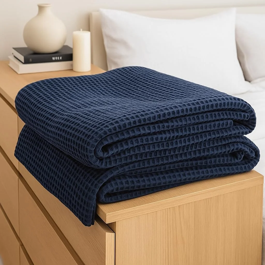 پتوی بافت وافلی نخی HB&Victory، سایز کوئین 230x250 سانتی متر، سبک و مناسب تمام فصول