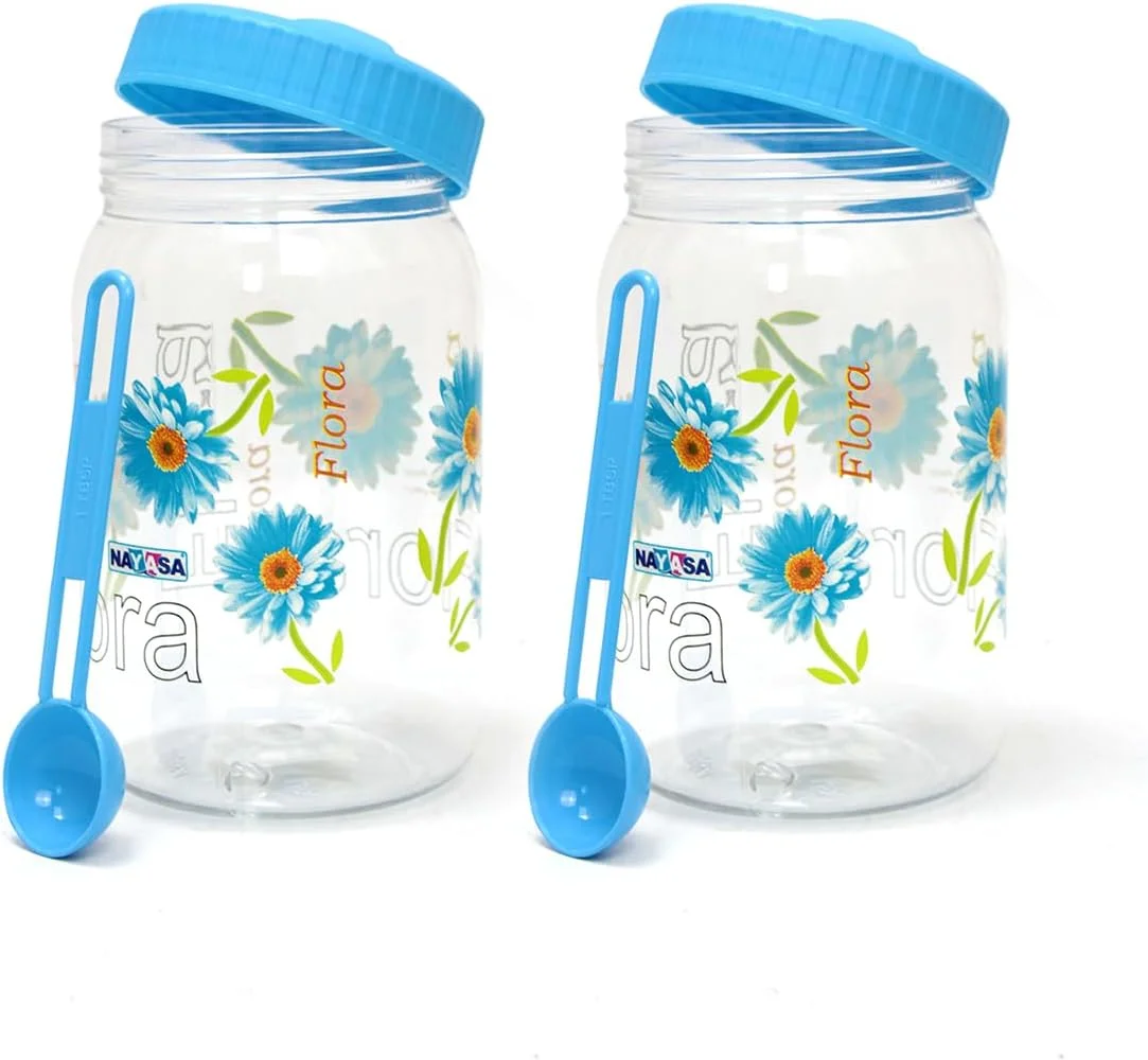 ست 2 عددی ظروف برنی نایاسا به همراه قاشق (2000 میلی لیتر) | بدون BPA، دارای قابلیت نگهداری هوا، ظروف نگهداری مواد غذایی (آبی، 2000 میلی لیتر)…