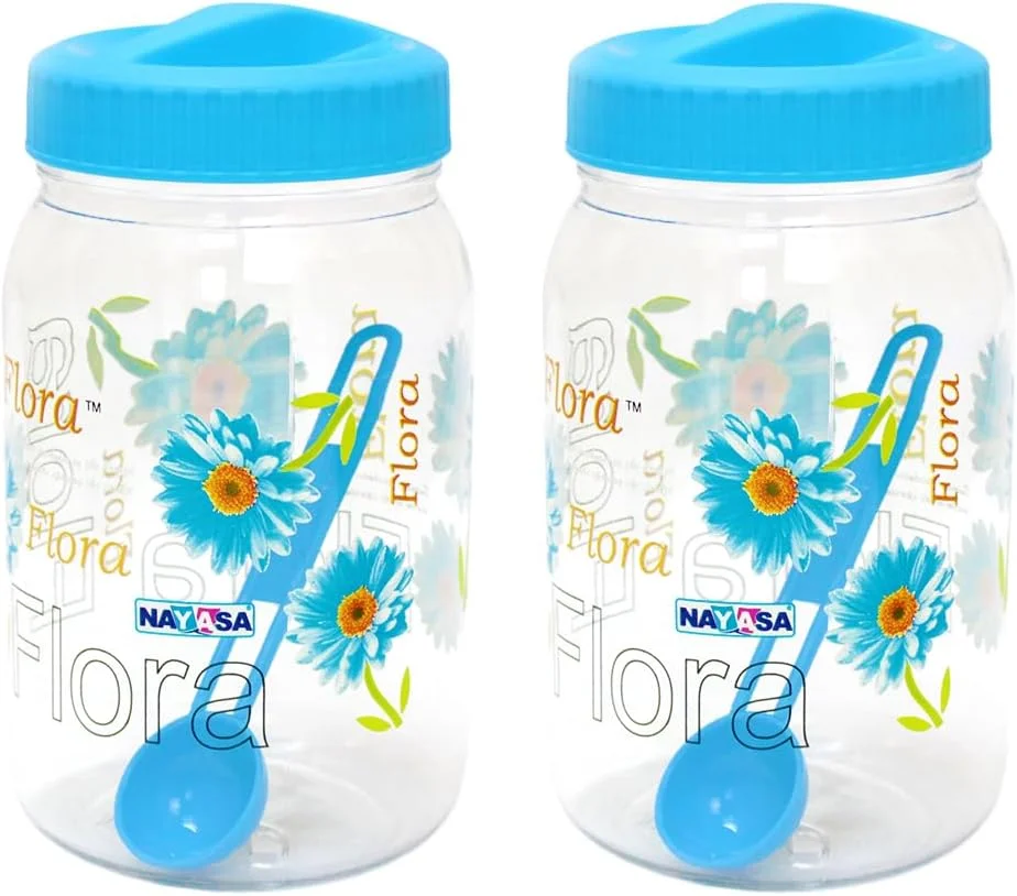 ست 2 عددی ظروف برنی نایاسا به همراه قاشق (2000 میلی لیتر) | بدون BPA، دارای قابلیت نگهداری هوا، ظروف نگهداری مواد غذایی (آبی، 2000 میلی لیتر)…