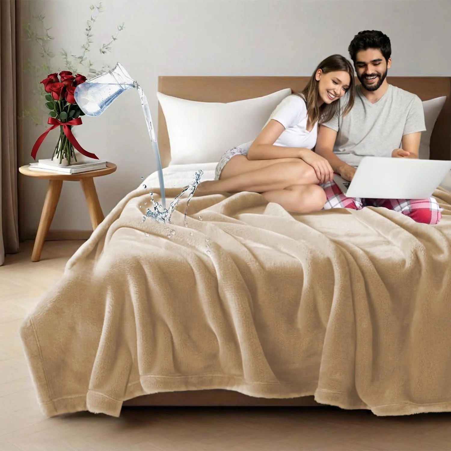 پتوی ضد آب هالتون برای صمیمیت در تخت، سایز کوئین 203x152 سانتیمتر، روکش تخت برای زوجها در برابر ریختن مایعات، پتوی ضد آب و ضد لک پتوی ضد آب هالتون برای صمیمیت در تخت، سایز کوئین 203x152 سانتیمتر، روکش تخت برای زوجها در برابر ریختن مایعات، پتوی ضد آب و ضد لک