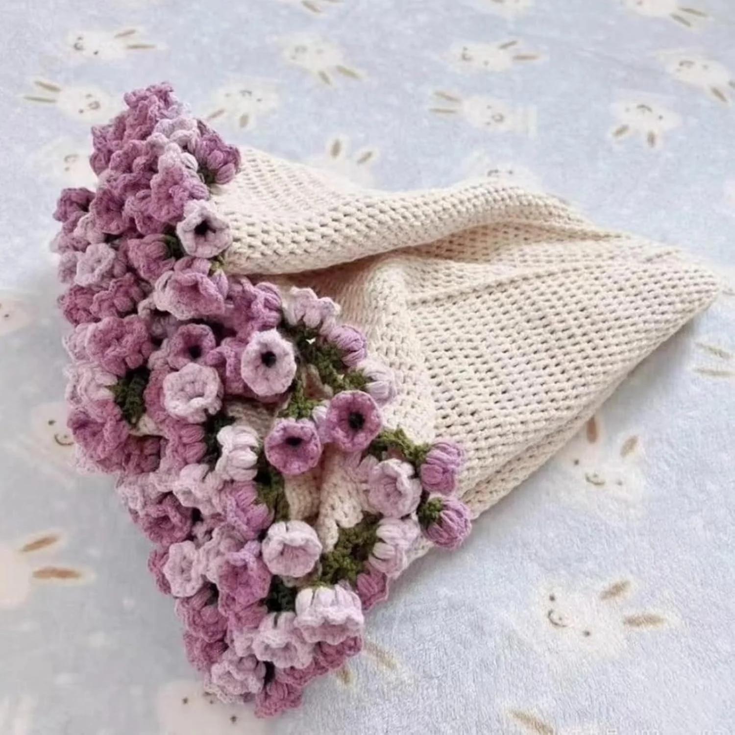 پتوی طرح دسته گل، پتوی دست‌بافت گل رز، پتوی بافتنی نرم و سبک وزن، مناسب برای روز مادر، تولد، دکوراسیون منزل (O, کیت بافتنی(100 * 100cm))