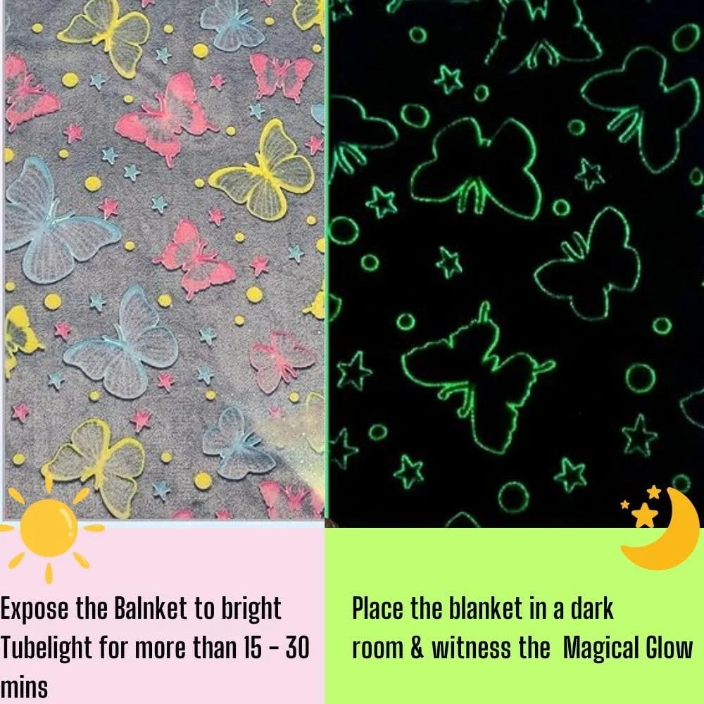 پتوی شب‌تاب Happy Hues® | 200 x 152 سانتی‌متر | هدیه برای کودکان نوپا، دختران نوجوان | دکور اتاق خواب | پتوی مسافرتی سبک وزن درخشان (پروانه)