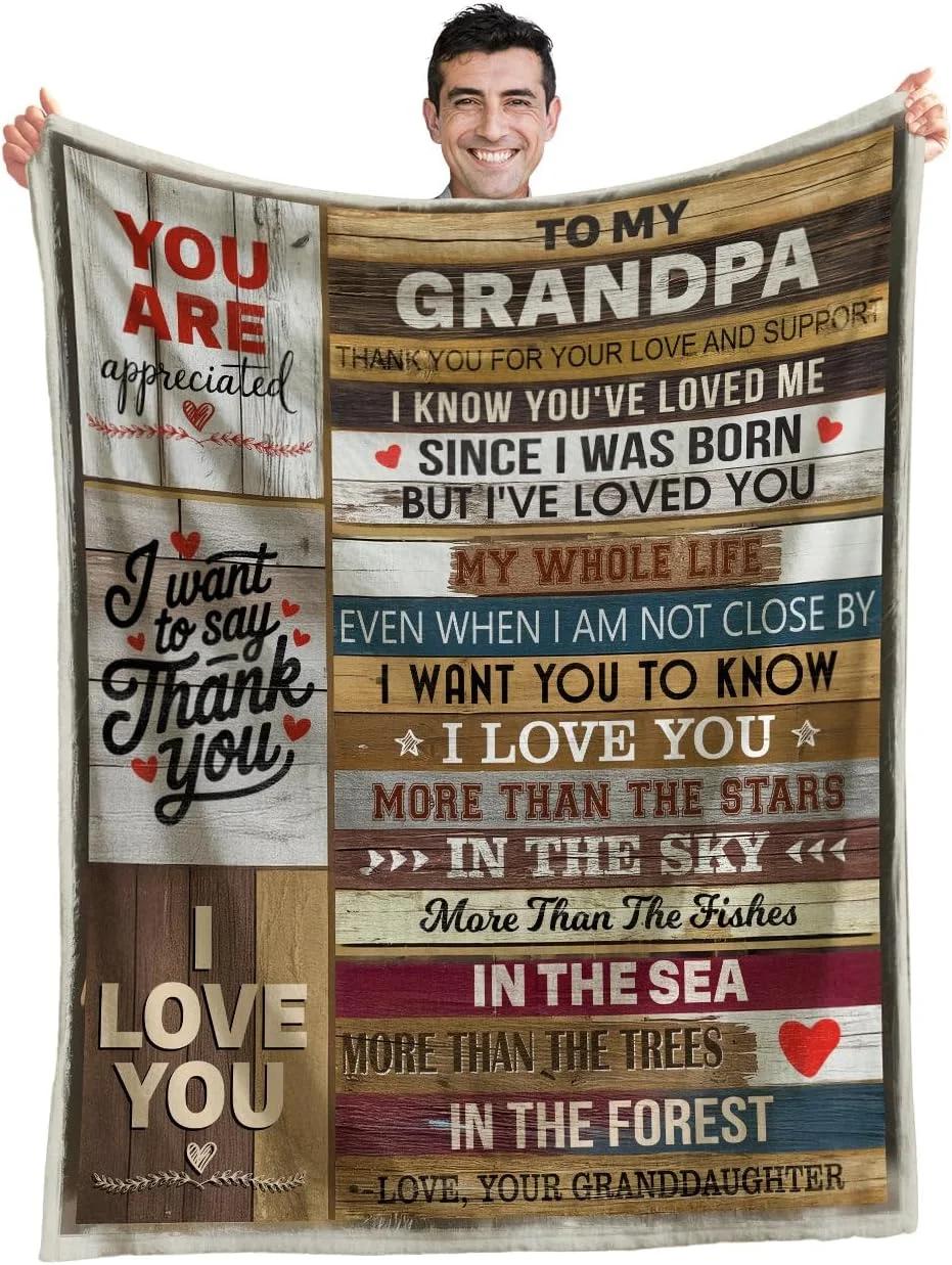 پتوی پدربزرگ - هدیه ای متفکرانه برای پدربزرگ در تولد، کریسمس یا روز پدربزرگ - پتوی با نقل قول های الهام بخش - هدیه ای منحصر به فرد برای نشان دادن عشق و قدردانی از پدربزرگ