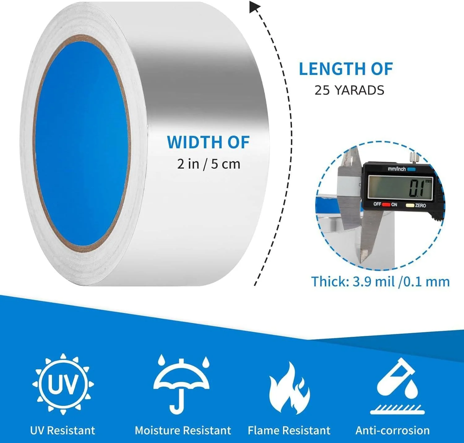 نوار فویل آلومینیومی MOMENT 1 رول | 2 اینچ در 25 یارد | نوار فلزی چسب عایق برای HVAC، آب بندی و تعمیر مجاری هوای گرم و سرد | نوار نقره ای برای تعمیر فلز