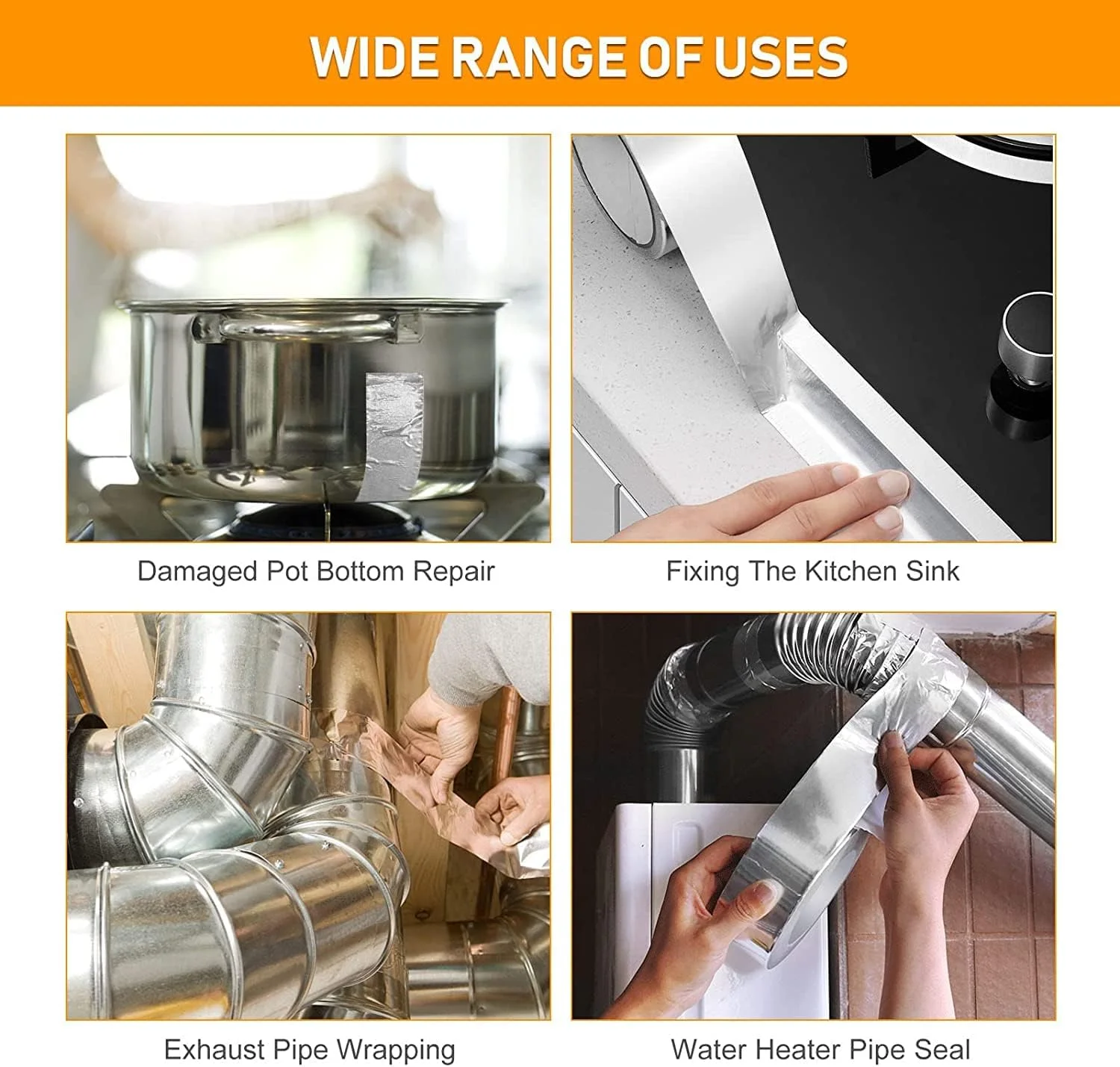 نوار فویل آلومینیومی MARKQ [بسته 1 عددی] - [2 اینچ x 15 یارد] - نوار فلزی نقره ای چسب عایق برای HVAC، آب بندی و وصله کردن کانال های هوای گرم و سرد