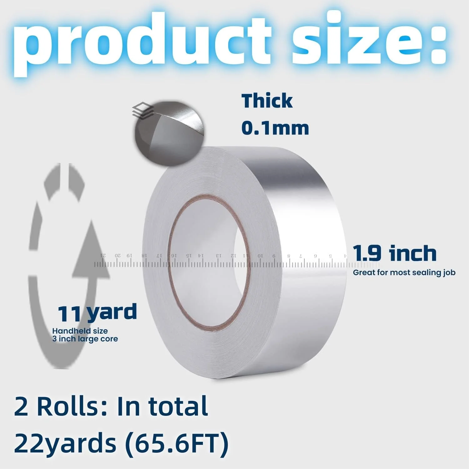 نوار فویل آلومینیومی Odluzy، بسته 2 عددی، نوار مقاوم در برابر حرارت بالا، نوار آب بندی HVAC، نوار چسب فلزی، نوار نقره ای برای کانال کشی، دریچه خشک کن، HVAC، 1.9 اینچ در 11 یارد (32.8 فوت)