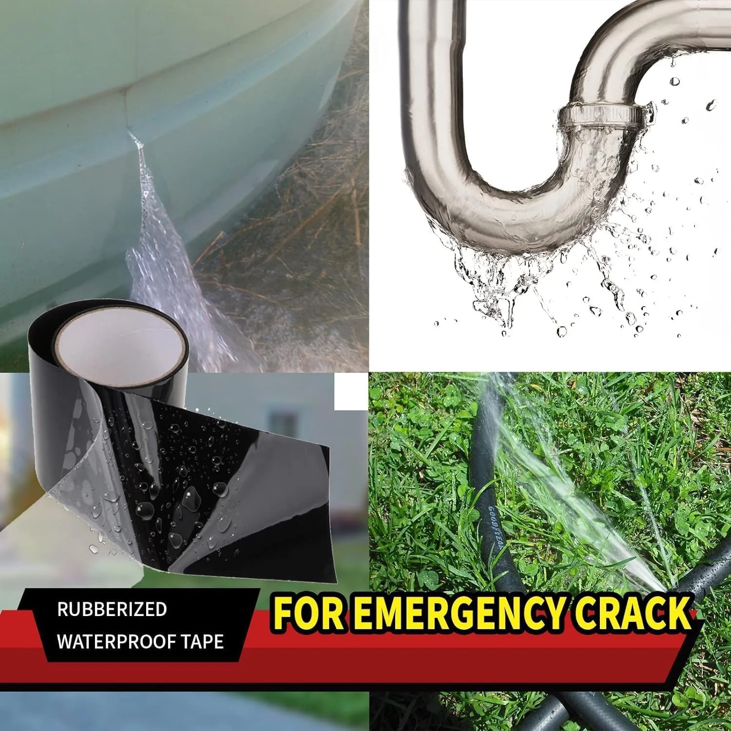 نوار ضد آب لاستیکی Xspring، نوار چسب حرفه ای برای جلوگیری از نشتی و ترک خوردگی برای تعمیر سوراخ ها، ترک ها، شکاف لوله ها، سقف، نوار ضد آب مشکی، نوار سیلیکونی (1.5 متر در 10 سانتی متر)