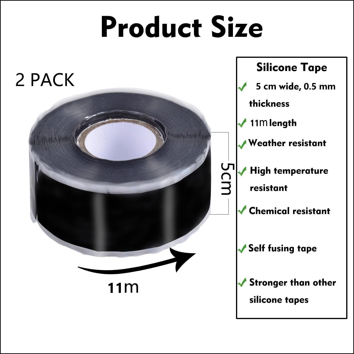 نوار عایق لوله پی وی سی ممتاز QUSAI TRADING - نوار سیلیکونی خود چسب برای تعمیر لوله، ضد آب، مقاوم در برابر حرارت، بادوام برای لوله کشی، خودرو و تعمیرات اضطراری - 5 سانتی متر x 9 متر