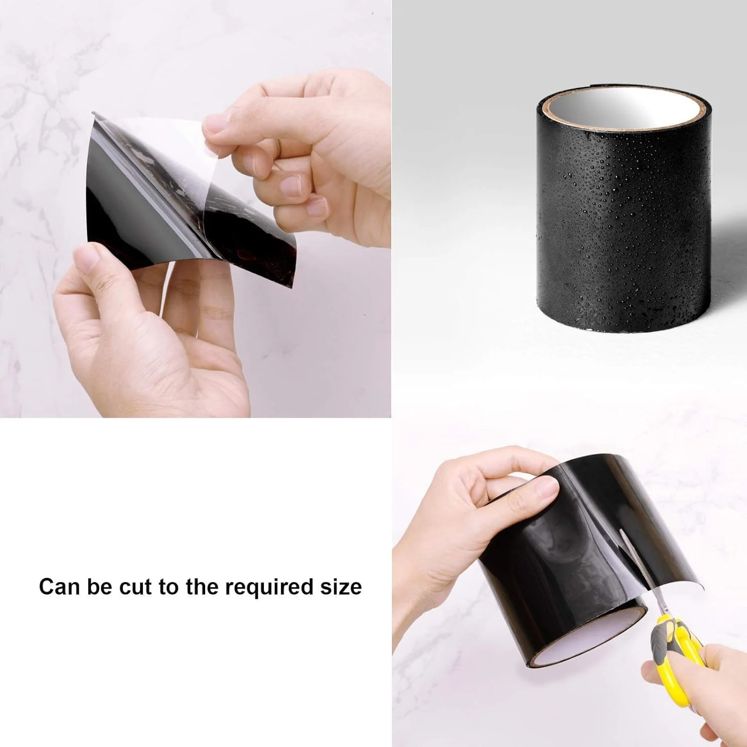 نوار تعمیر ضد آب 2 اینچی POAKER - چسبندگی قوی، نوار آب بندی کشسان مناسب تمام شرایط آب و هوایی برای عایق، سقف، لوله ها، سوراخ ها، ترک ها و استخرها، مخازن، بشکه ها و ظروف نشتی (مشکی، 2 عدد)