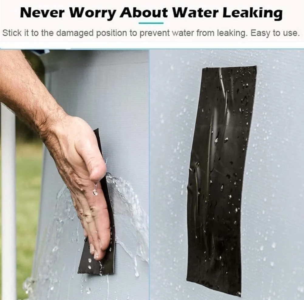 نوار تعمیر ضد آب 2 اینچی POAKER - چسبندگی قوی، نوار آب بندی کشسان مناسب تمام شرایط آب و هوایی برای عایق، سقف، لوله ها، سوراخ ها، ترک ها و استخرها، مخازن، بشکه ها و ظروف نشتی (مشکی، 2 عدد)