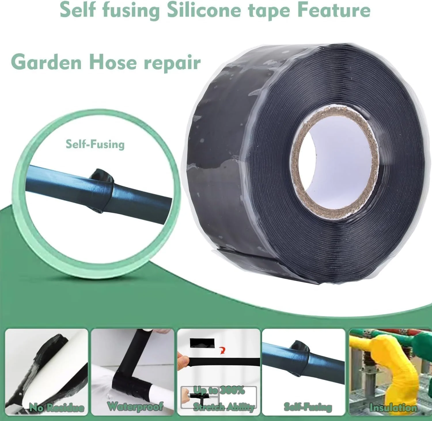 نوار عایق لوله پی وی سی ممتاز QUSAI TRADING - نوار سیلیکونی خود چسب برای تعمیر لوله، ضد آب، مقاوم در برابر حرارت، بادوام برای لوله کشی، خودرو و تعمیرات اضطراری - 5 سانتی متر x 9 متر