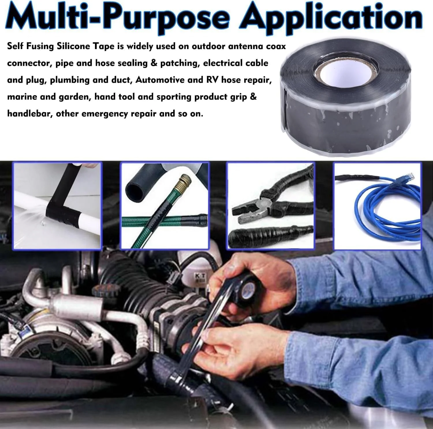 نوار عایق لوله پی وی سی ممتاز QUSAI TRADING - نوار سیلیکونی خود چسب برای تعمیر لوله، ضد آب، مقاوم در برابر حرارت، بادوام برای لوله کشی، خودرو و تعمیرات اضطراری - 5 سانتی متر x 9 متر