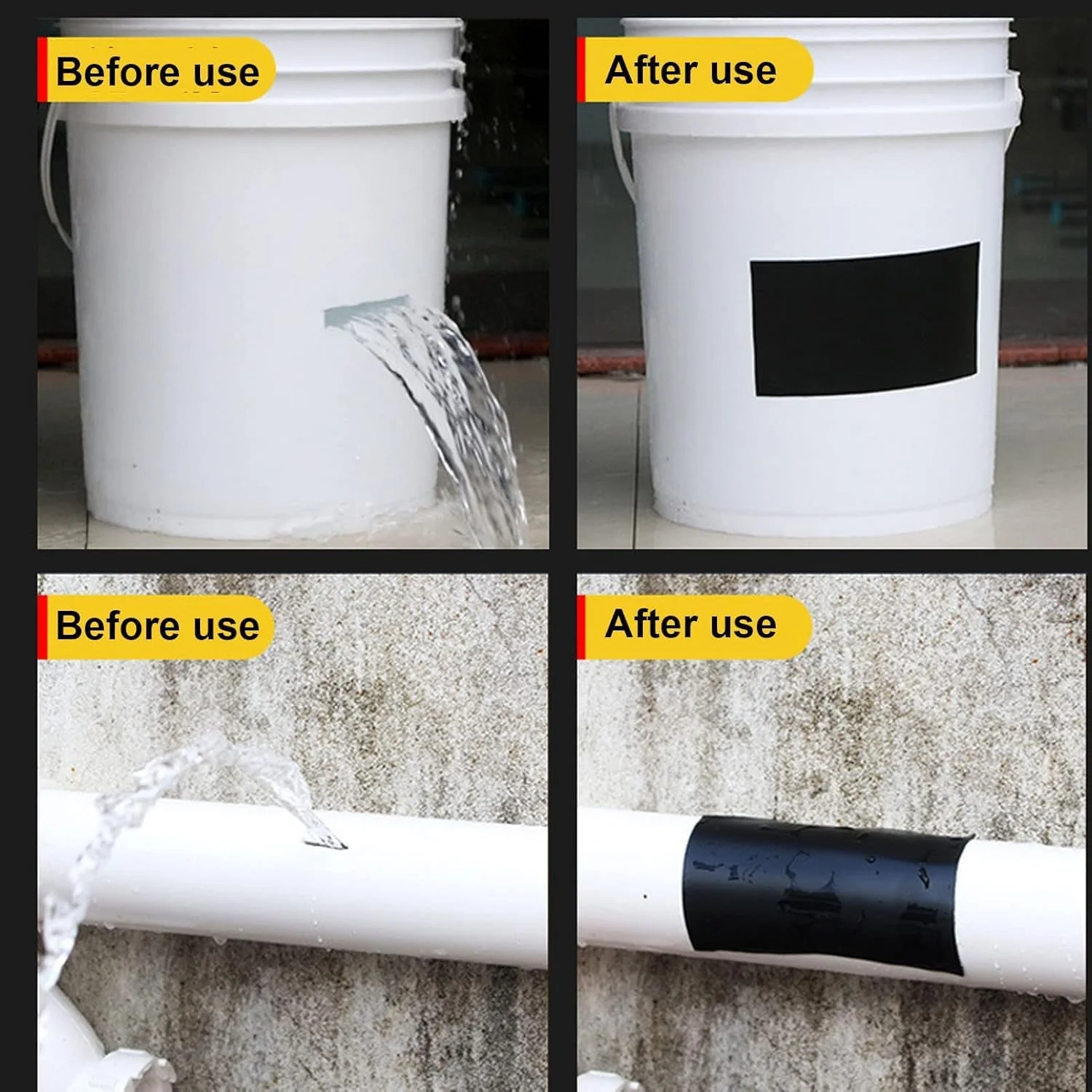 نوار تعمیر ضد آب 2 اینچی POAKER - چسبندگی قوی، نوار آب بندی کشسان مناسب تمام شرایط آب و هوایی برای عایق، سقف، لوله ها، سوراخ ها، ترک ها و استخرها، مخازن، بشکه ها و ظروف نشتی (مشکی، 2 عدد)