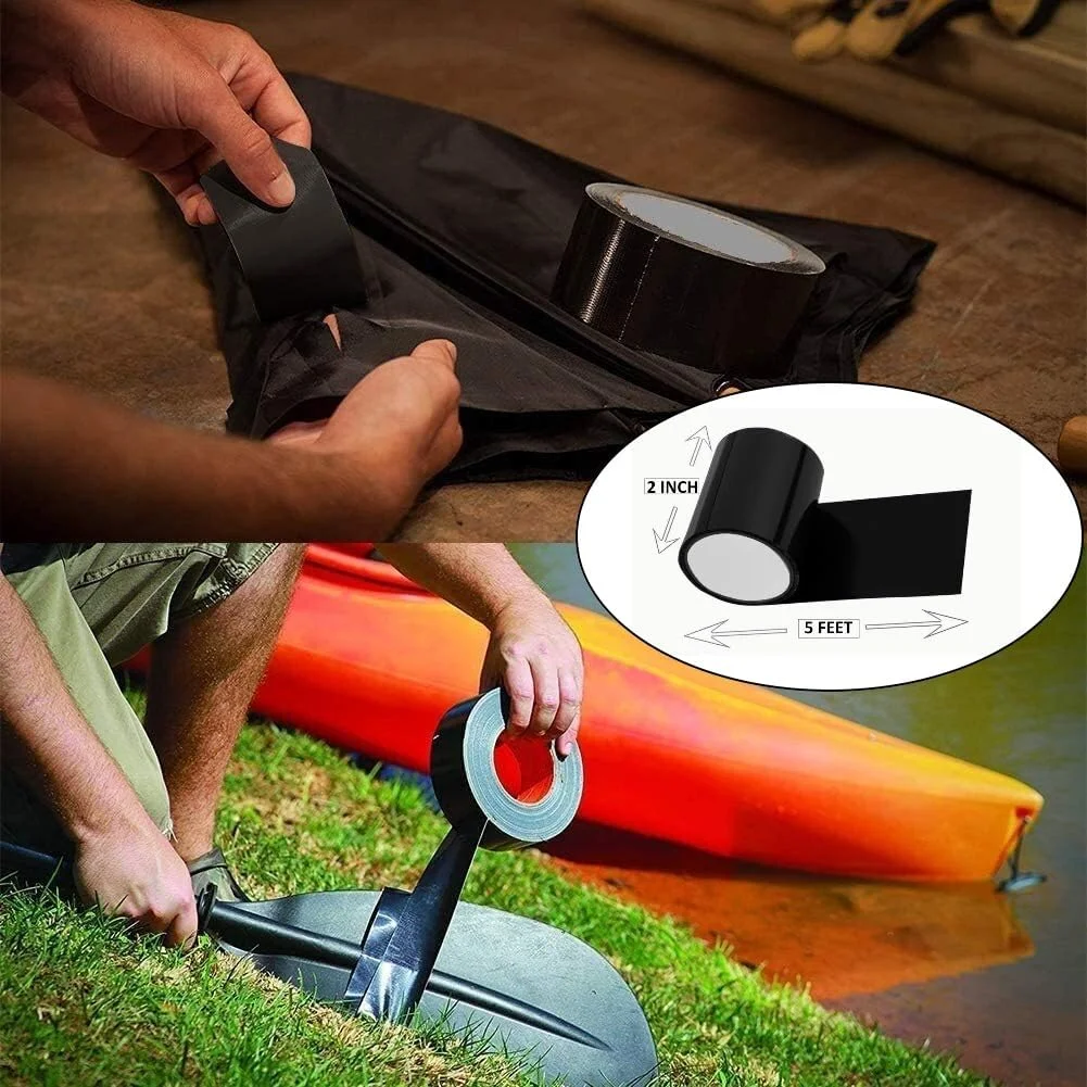 نوار تعمیر ضد آب 2 اینچی POAKER - چسبندگی قوی، نوار آب بندی کشسان مناسب تمام شرایط آب و هوایی برای عایق، سقف، لوله ها، سوراخ ها، ترک ها و استخرها، مخازن، بشکه ها و ظروف نشتی (مشکی، 2 عدد)