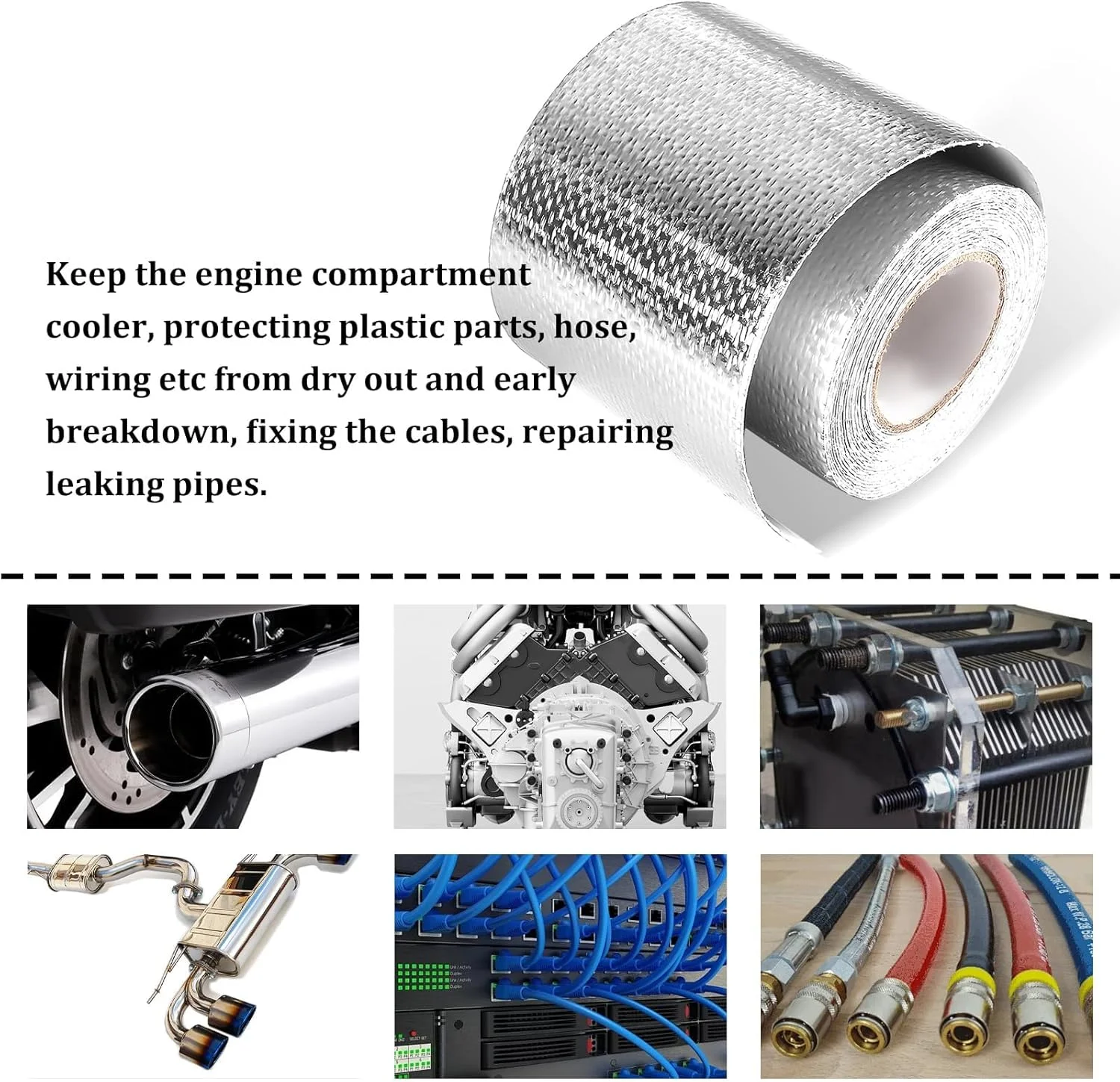 نوار بازتابنده محافظ حرارت، رول عایق حرارتی، رول عایق دمای بالای فویل آلومینیومی، ورق پشتی خود چسب سازگار با لوله ورودی هوای خودرو، محفظه موتور، 2 اینچ × 32.8 فوت