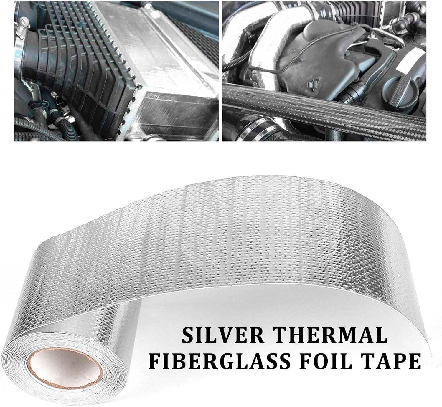 نوار بازتابنده محافظ حرارت، رول عایق حرارتی، رول عایق دمای بالای فویل آلومینیومی، ورق پشتی خود چسب سازگار با لوله ورودی هوای خودرو، محفظه موتور، 2 اینچ × 32.8 فوت
