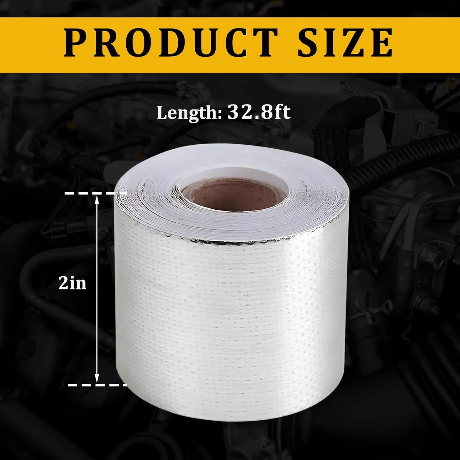 نوار بازتابنده محافظ حرارت، رول عایق حرارتی، رول عایق دمای بالای فویل آلومینیومی، ورق پشتی خود چسب سازگار با لوله ورودی هوای خودرو، محفظه موتور، 2 اینچ × 32.8 فوت