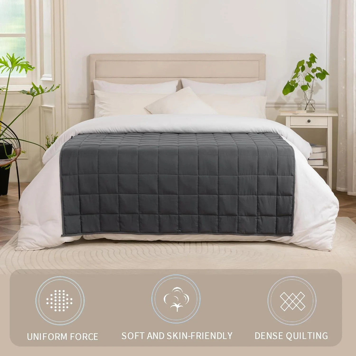 پتوی سنگین گود نایت، پتوی درمانی کاهش استرس بزرگسالان، پتوی سنگین وزن برای آرامش حواس (خاکستری، 4 کیلوگرم، 125x150 سانتی متر)