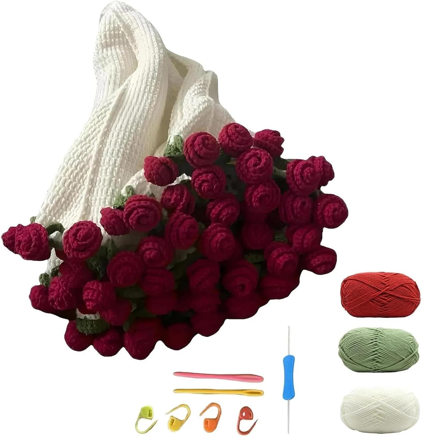 کیت پتو دسته گل قلاب بافی GETJOY، 70 * 70 سانتی متر، ست خودآموز پتو رز با نه کلاف نخ، سوزن قلاب بافی و سنجاق، پروژه ساخت پتو دسته گل برای دکوراسیون منزل، پتو دسته گل