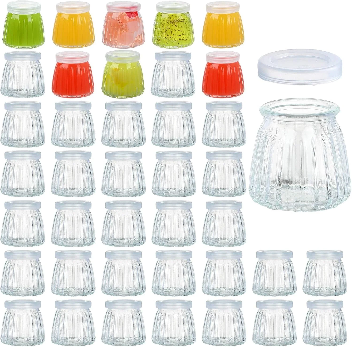 ست 10 عددی شیشه های ماست و پودینگ 100 میلی لیتری شفاف NALACAL با درب های پلی اتیلن - ظروف نگهداری چند منظوره برای شیر، مربا، ژله، موس، عسل، دسر و موارد دیگر - ایده آل برای استفاده در آشپزخانه و انبار