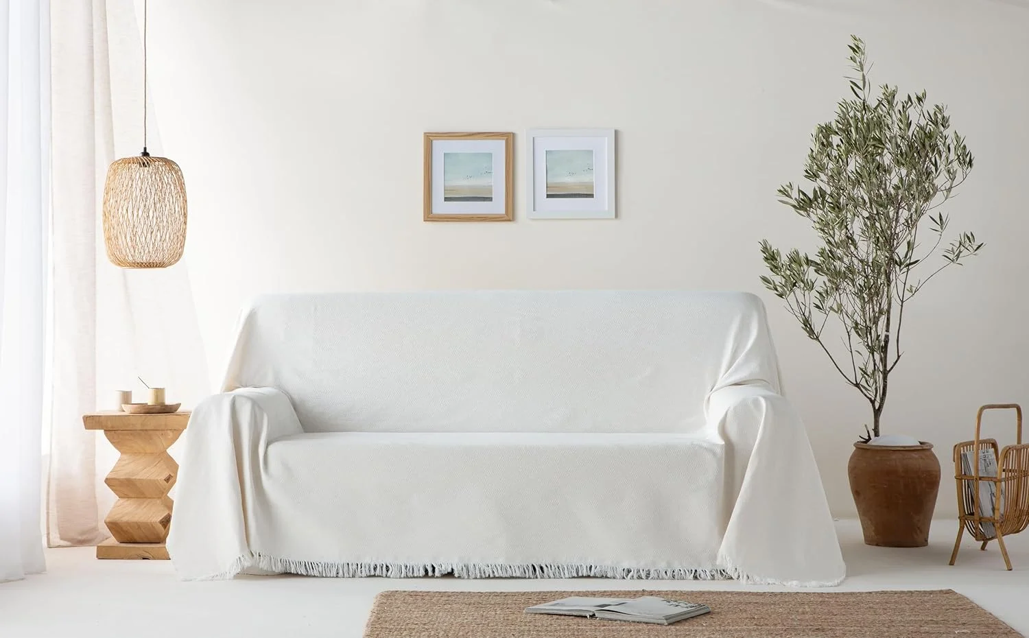 رو تختی و رو مبلی چند منظوره GAMUSI. پتو ملافه ای طرح دار، پتو مبلی، نرم، هندسی، پنبه ای – 180 x 140 سانتی متر، کرم