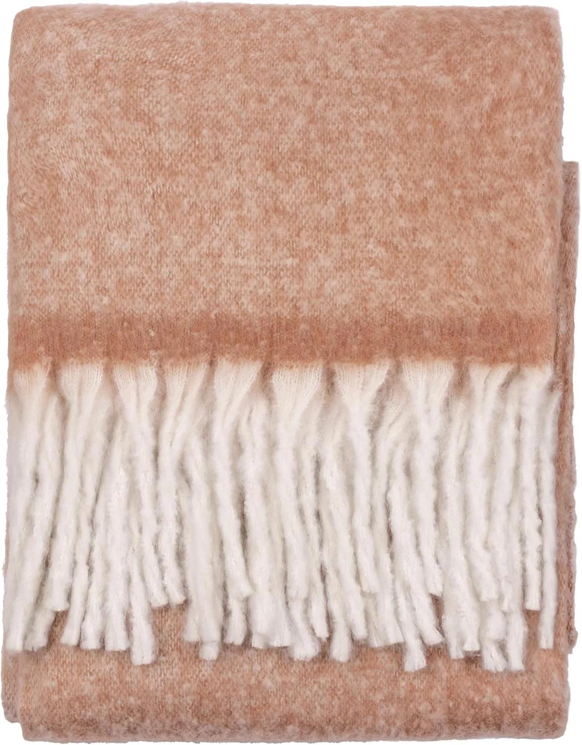 furn. پتوی بافتنی نرم و دنج با منگوله (رنگ زنگاری - 140x180 سانتی متر)