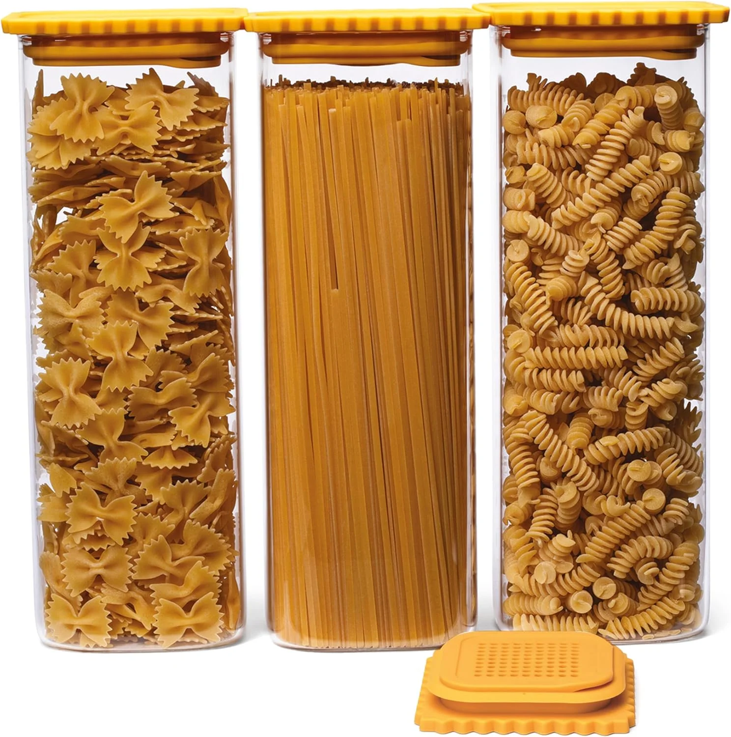 ظروف شیشه ای نگهداری مواد غذایی درب دار Monkey Business GLASTA، شیشه ای شفاف با درب سیلیکونی و جاذب رطوبت، ظروف مناسب پاستا، قهوه و غلات (بسته 3 عددی)