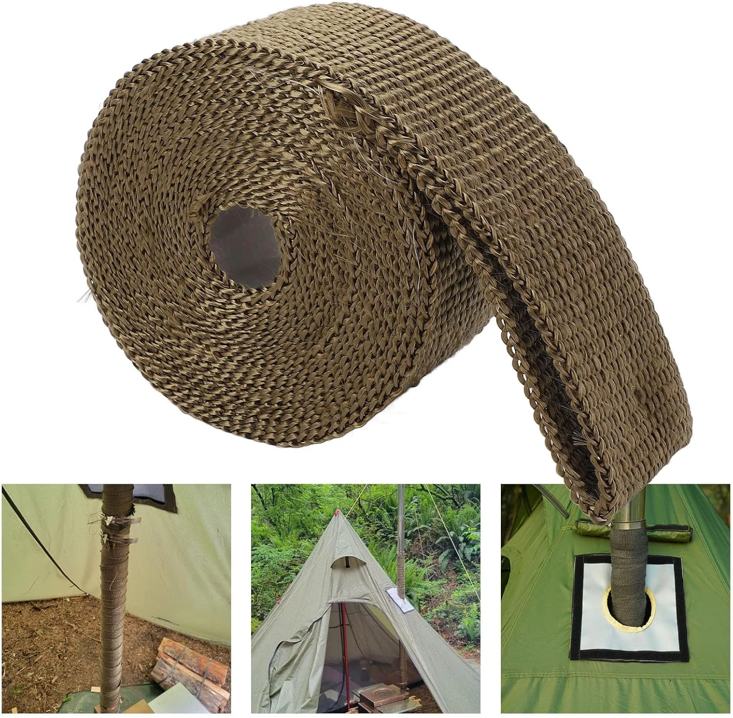 نوار عایق لوله مقاوم در برابر آتش، نوار حرارتی الیاف بازالت، عایق لوله مقاوم در برابر حرارت به طول 5 متر، محافظ ضد سوختگی لوله دودکش اجاق گاز با 2 عدد بست قابل تنظیم برای فضای باز