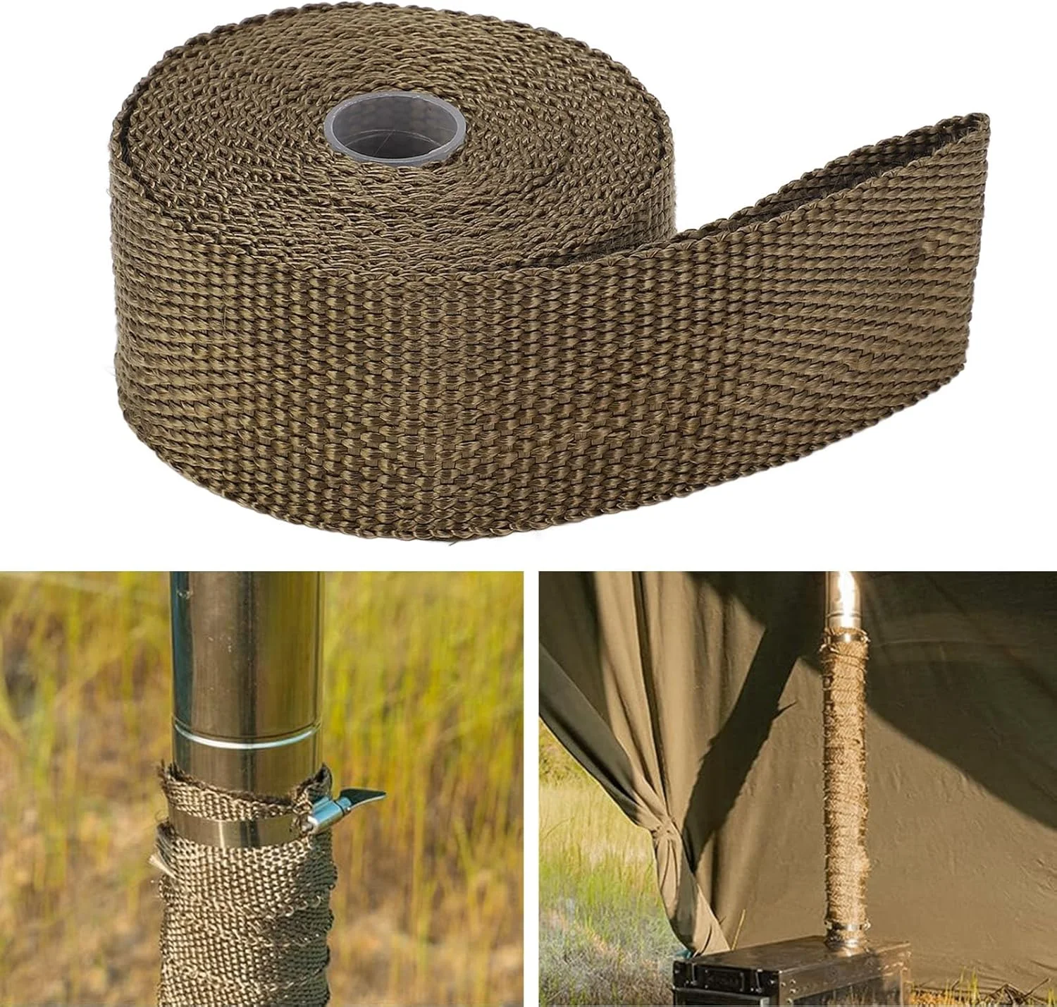 نوار عایق لوله مقاوم در برابر آتش، نوار حرارتی الیاف بازالت، عایق لوله مقاوم در برابر حرارت به طول 5 متر، محافظ ضد سوختگی لوله دودکش اجاق گاز با 2 عدد بست قابل تنظیم برای فضای باز